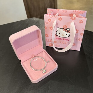 999足银圆珠手链女温柔气质Kitty猫银吊坠小众高级送闺蜜生日礼物