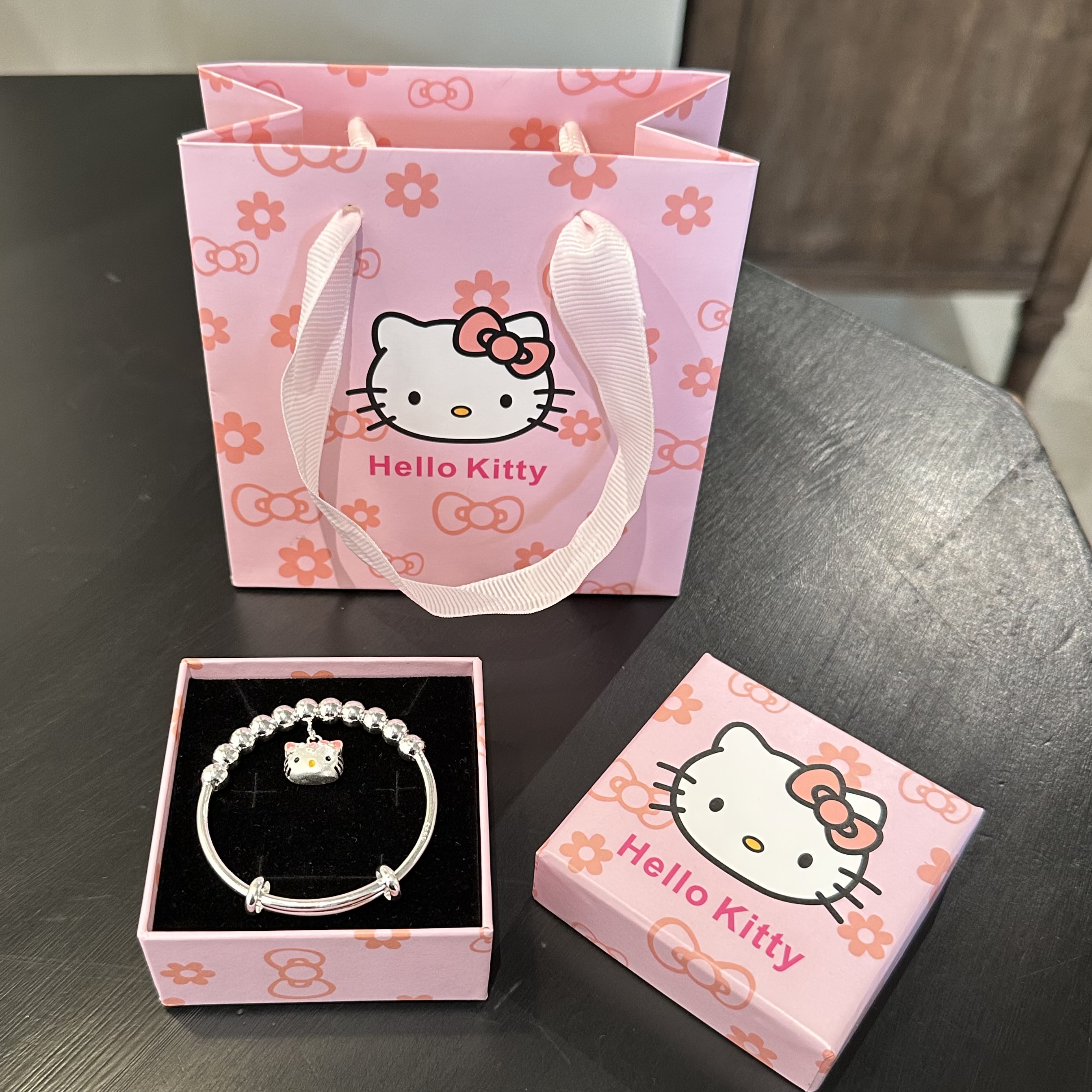 999纯银Kitty猫手镯女925银项链姐妹套装可爱送儿童女友生日礼物