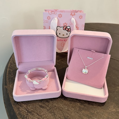 999足银KT猫手镯女可爱卡通KittyS925银项链儿童学生送人生日礼物
