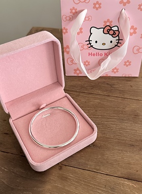 999足银实心手镯女光面素圈闭口纯银手环学生送闺蜜女友生日礼物