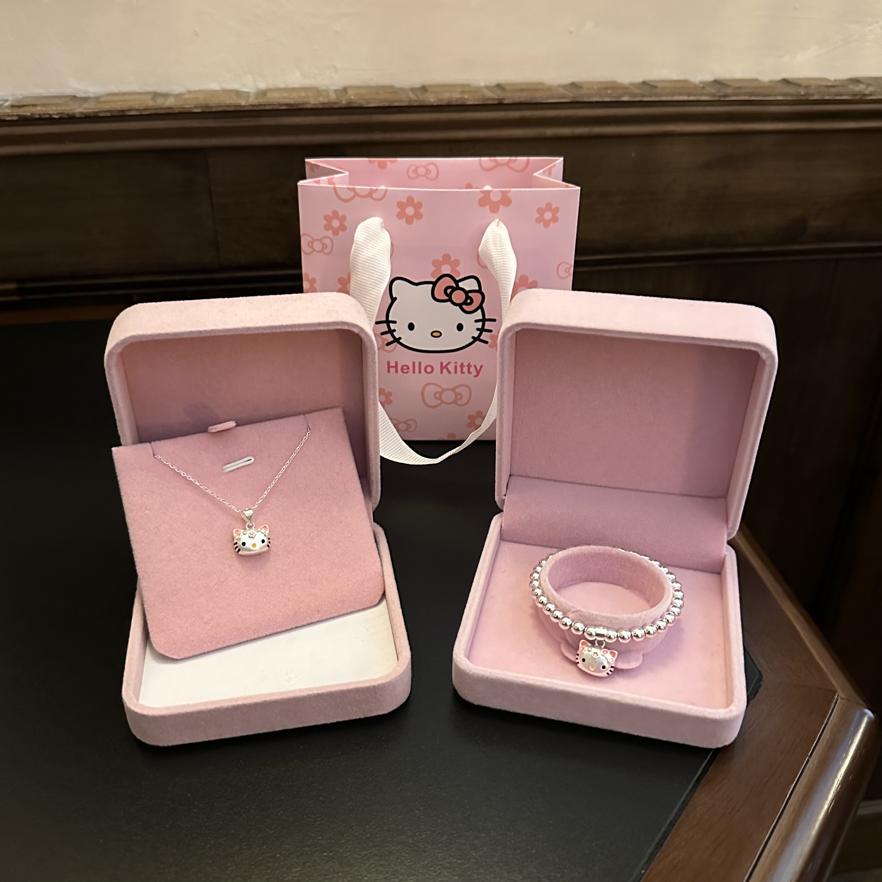 999足银Kitty手链女生S925银项链套装儿童大人生日礼物送女友闺蜜