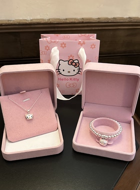 999足银Kitty手链女生S925银项链套装儿童大人生日礼物送女友闺蜜
