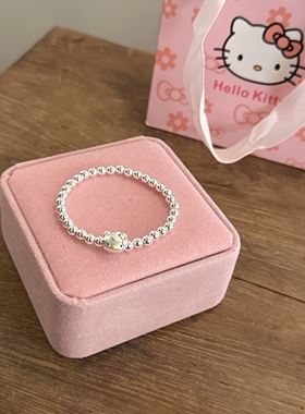 纯银手链女2025新款Kitty猫手串少女心银饰品送女生儿童生日礼物