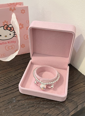 999纯银圆珠手链女俏皮可爱哈喽Kitty银吊坠手串儿童大人生日礼物