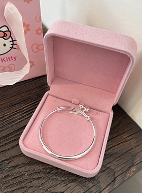 999足银推拉光面铃铛手镯女年轻款实心素圈生日礼物送女友银手饰