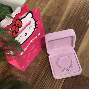 生日礼物Kitty猫银珠手链女纯银铃铛宝宝大人手环实心送女友手饰