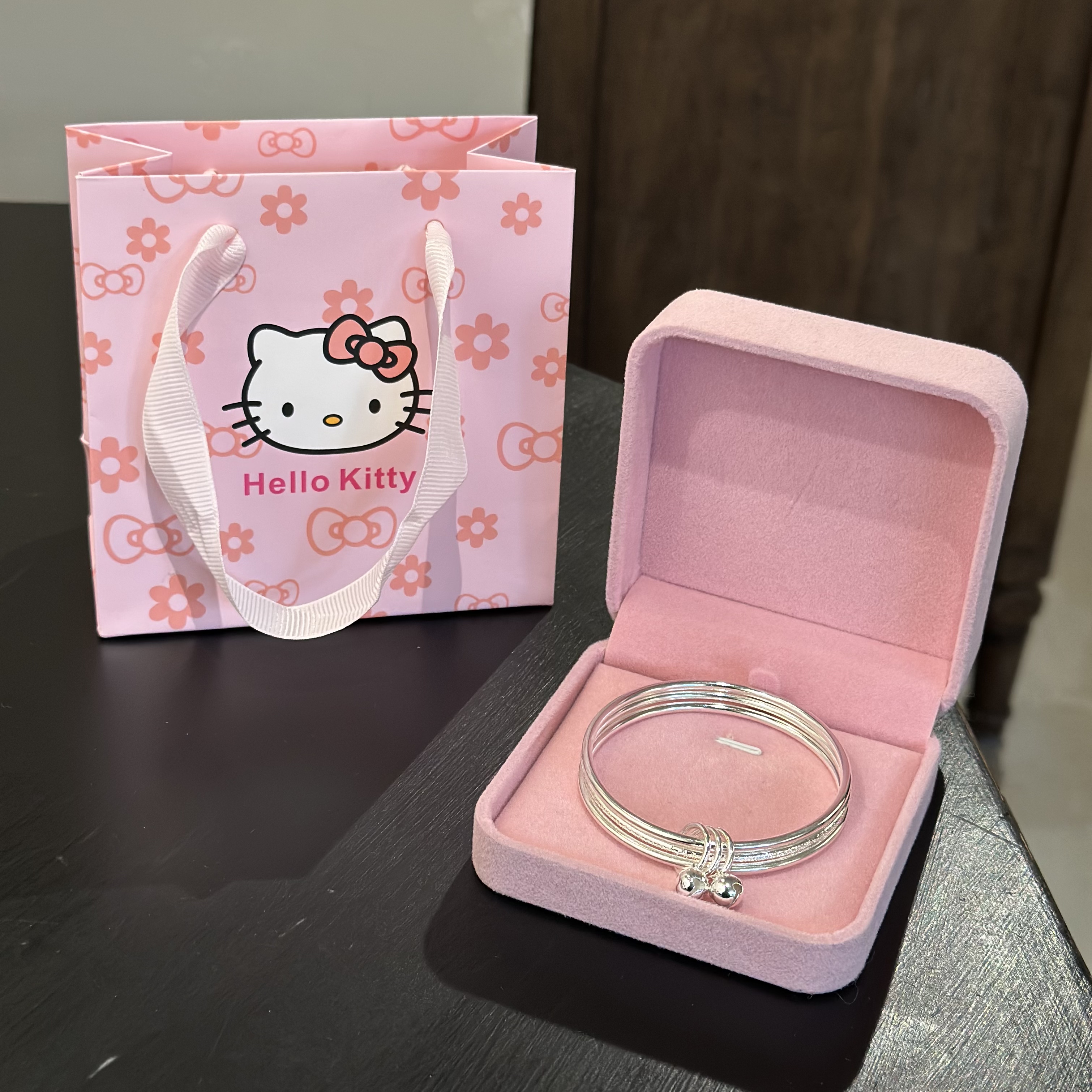 生日礼物999足银手镯女三圈铃铛实心银手环多层叠戴纯银镯子送人
