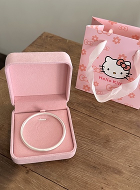 足银999素圈手镯古法磨砂高级感闭口银手环纯银镯子生日礼物送礼