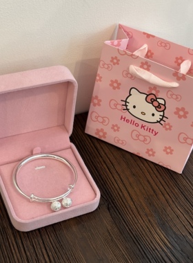 999纯银铃铛手镯女实心足银镯子小众年轻款送女友生日礼物