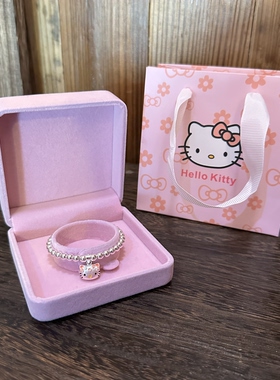 S999纯银圆珠手链女精致百搭HelloKitty吊坠手串儿童闺蜜生日礼物