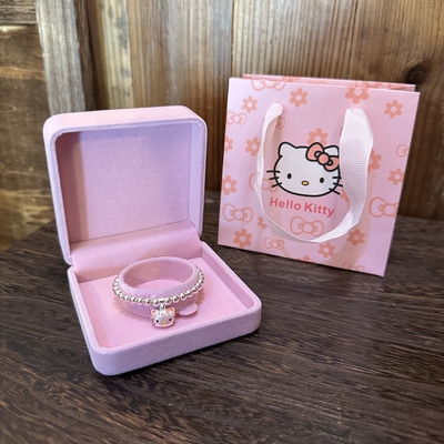 S999纯银圆珠手链女精致百搭HelloKitty吊坠手串儿童闺蜜生日礼物