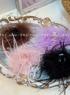 ins风超仙网红羽毛夹刘海夹鸵鸟气质高级感夹子碎发夹 7cm抓夹