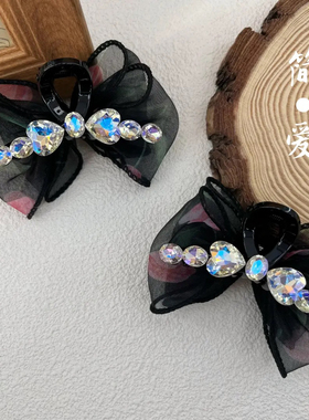 百搭时尚气质高级感AB面月光水钻网纱泡泡纱抓夹7cm