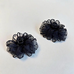 森系简约气质百搭黑色波点泡泡纱黑天鹅抓夹碎发夹发饰7cm