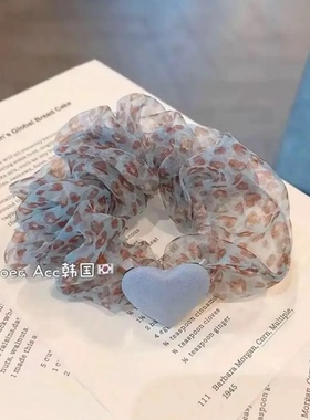 韩系蓝色豹纹爱心小肠发圈女款时尚百搭配饰
