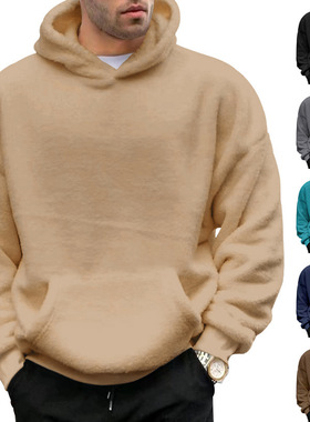 2026年健身冬季新款双面绒青年连帽卫衣男羊羔毛冬季套头衫外套