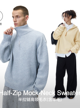欧美半拉链高领毛衣26嘻哈冬季新品复古街头老钱风松弛慵懒上衣
