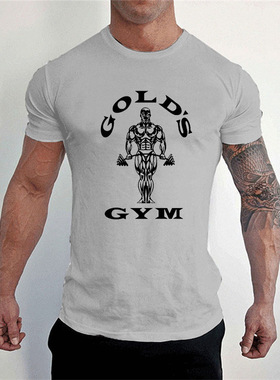 欧美肌肉男健身衣短袖男夏季吸汗透气上衣圆领健美训练服男款棉质