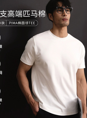 100支高端匹马棉短袖t恤男夏季凉感丝光棉高级感白色短袖t恤男