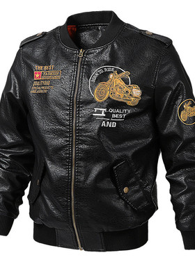 欧美健身外套春秋新款V领型男机车皮衣水洗PU皮夹克潮男皮衣