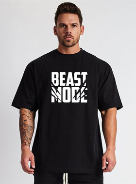 欧美240克纯棉短袖男 肌肉健身圆领半袖T恤宽松加大码上衣白色