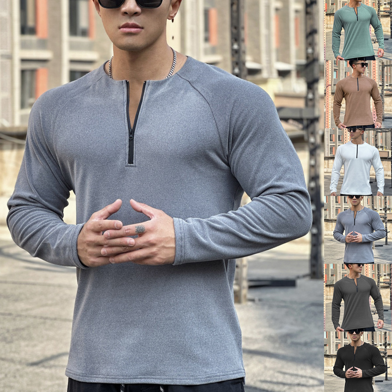 欧美秋季健身保暖长袖训练服圆领