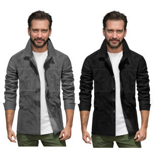 欧洲站亚马逊外套现货 复古开衫 欧美牛仔男衬衣2025新品 wish美式