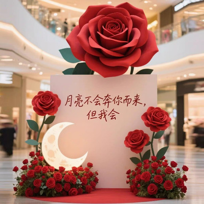 情人节装饰美陈商场中庭摆件门店景区公园网红打卡玫瑰花发光摆件
