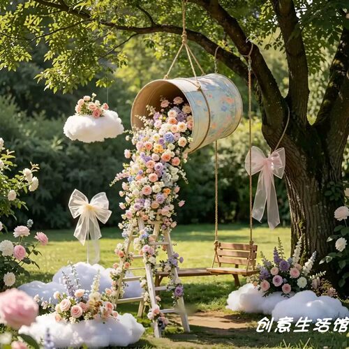 商场门店橱窗仿真花吊饰定制