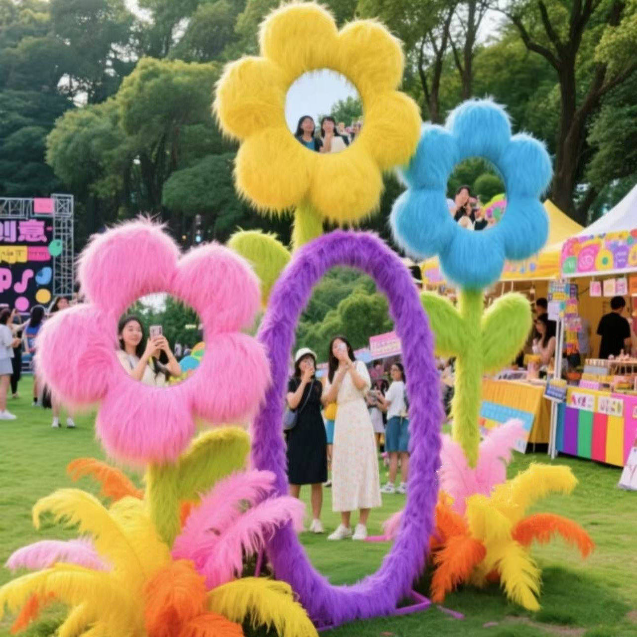 彩色羽毛花朵造型装饰布置套餐舞台演出道具拍照打卡背景