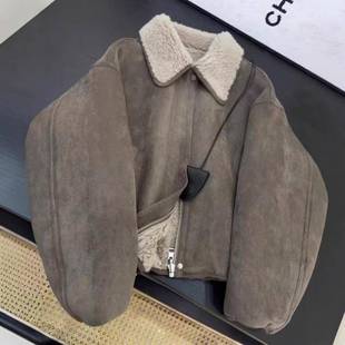 皮毛一体麂皮羊羔毛外套女2025冬季新款复古高级感羊羔绒上衣秋冬