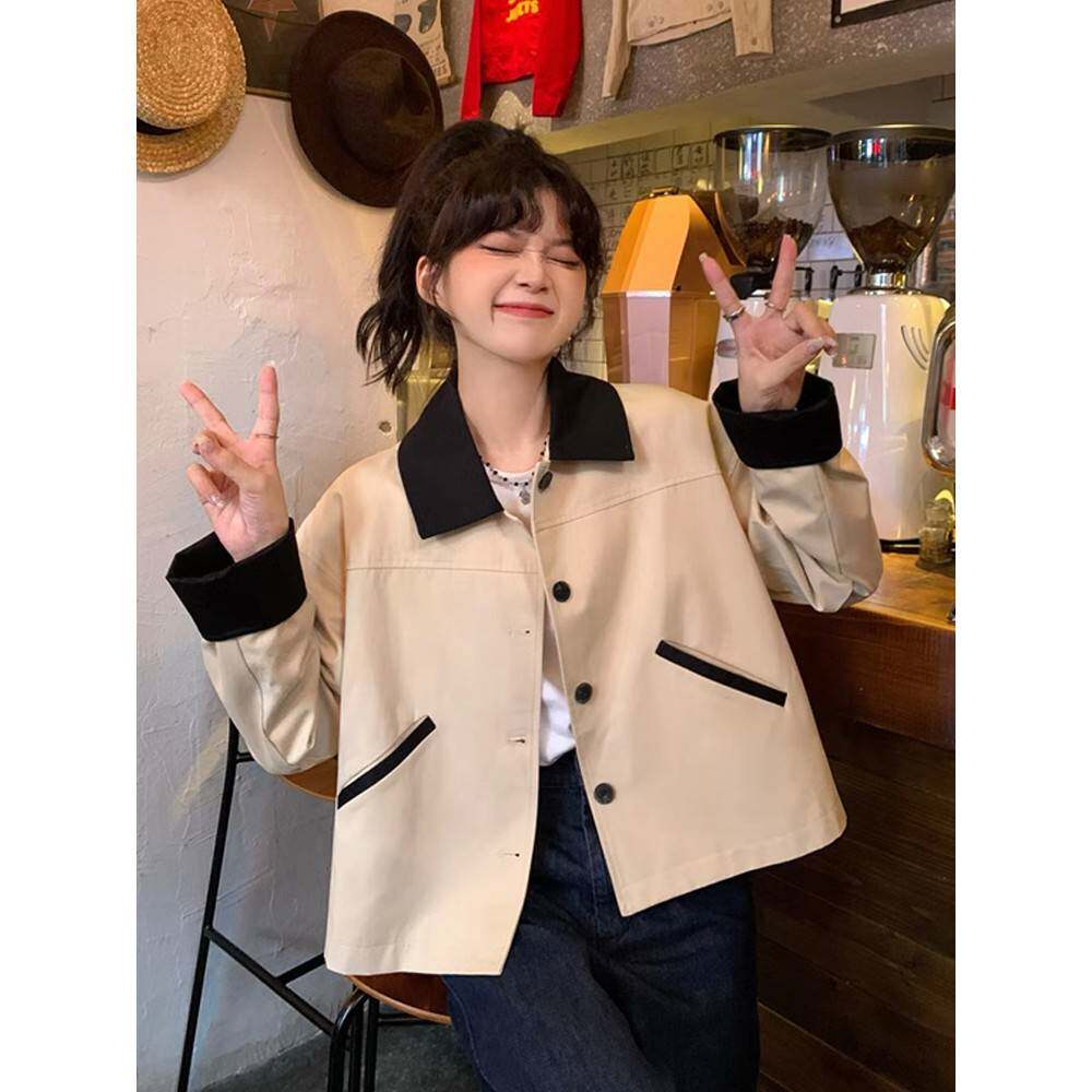 花呢风格风衣夹克妇女的春季和秋季2025新宽松休闲小短棒球制服夹