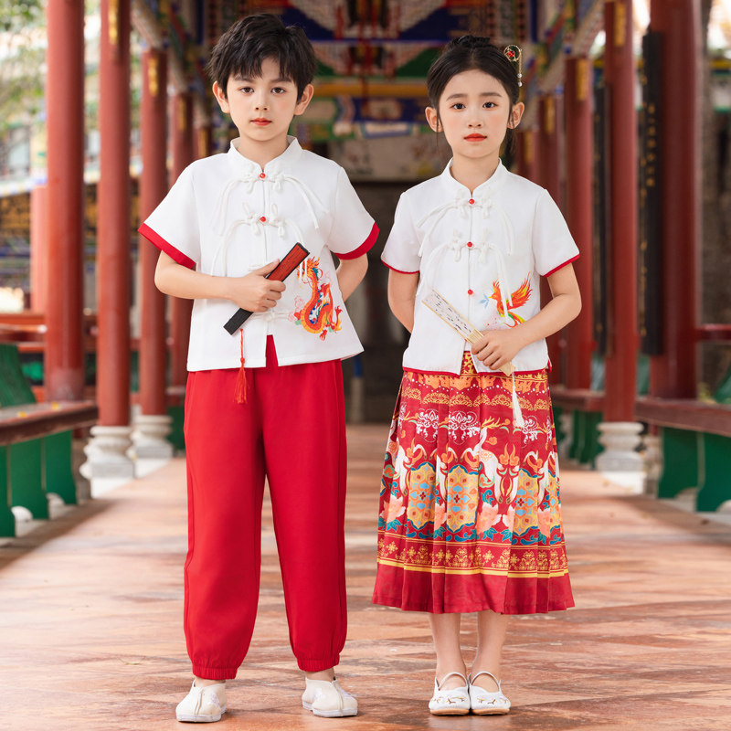 小学生中国风校服夏季班服幼儿园园服古装新中式马面裙表演服套装
