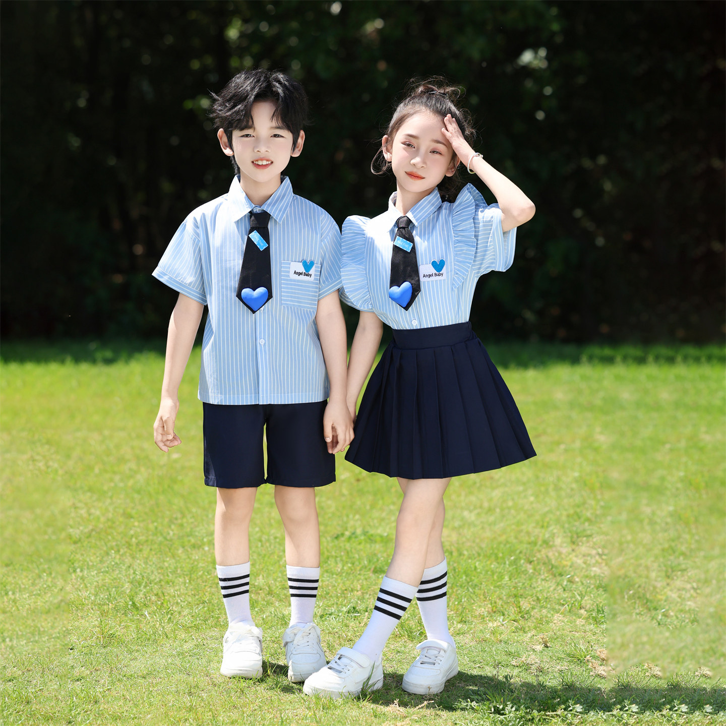 小学生校服套装毕业照百褶裙
