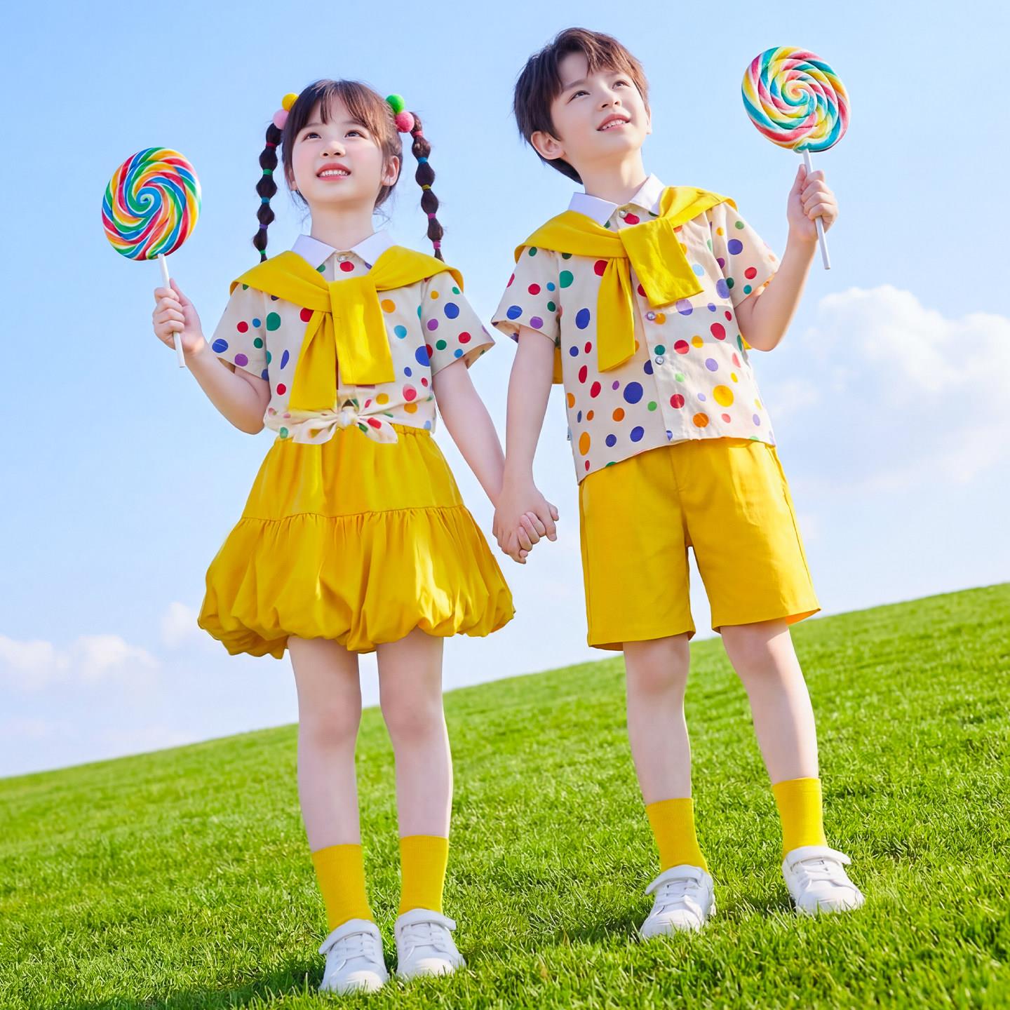 六一儿童节波点短袖班服演出服
