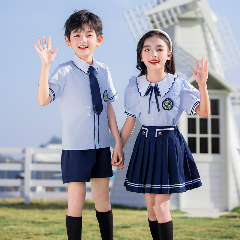 幼儿园园服夏装夏季套装小学生校服纯棉班服儿童短袖毕业照服定制