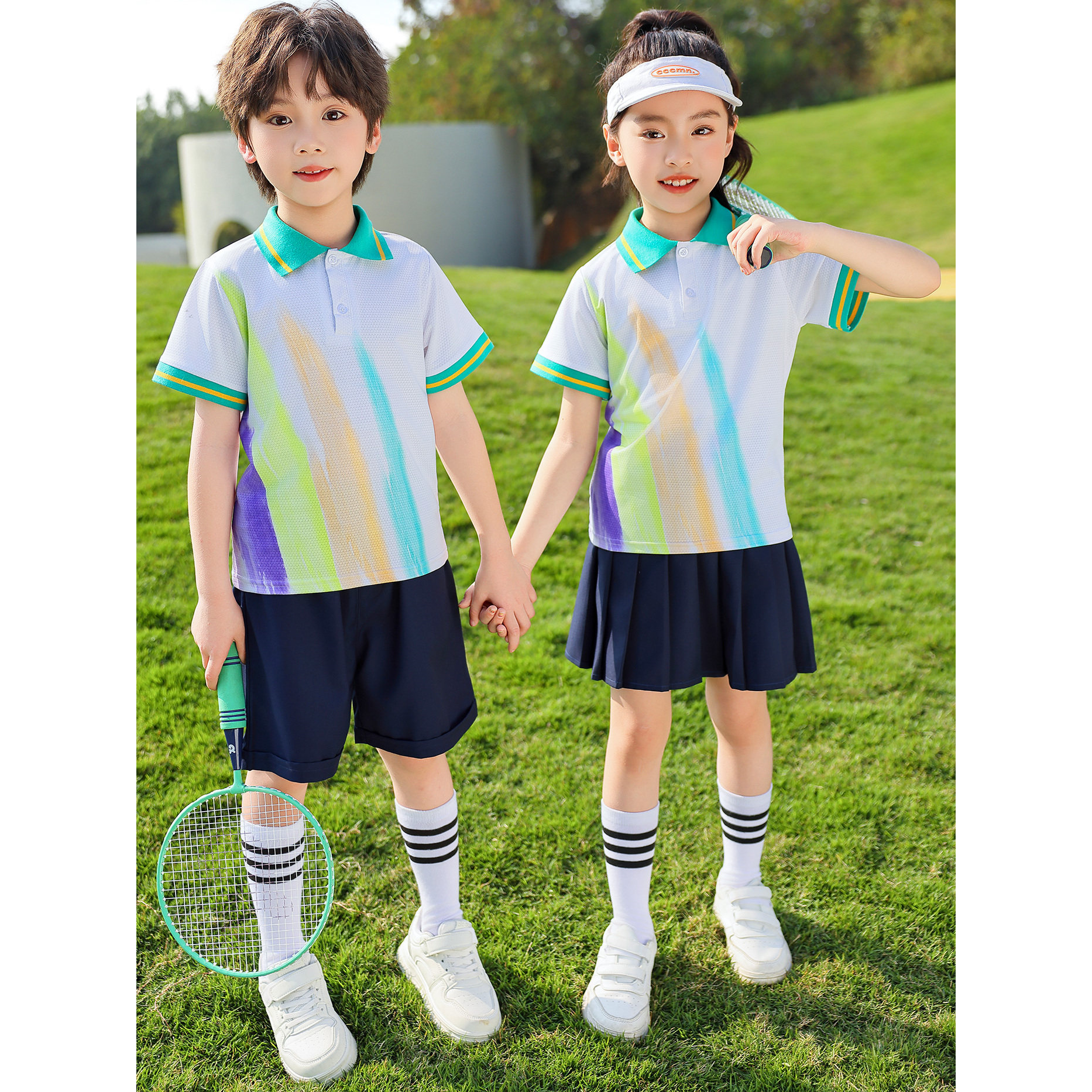 小学生运动会拼色校服亮夏班服