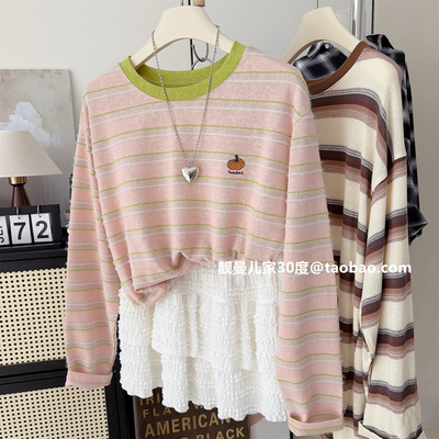 韩系宽松大码早秋女长袖T恤衫