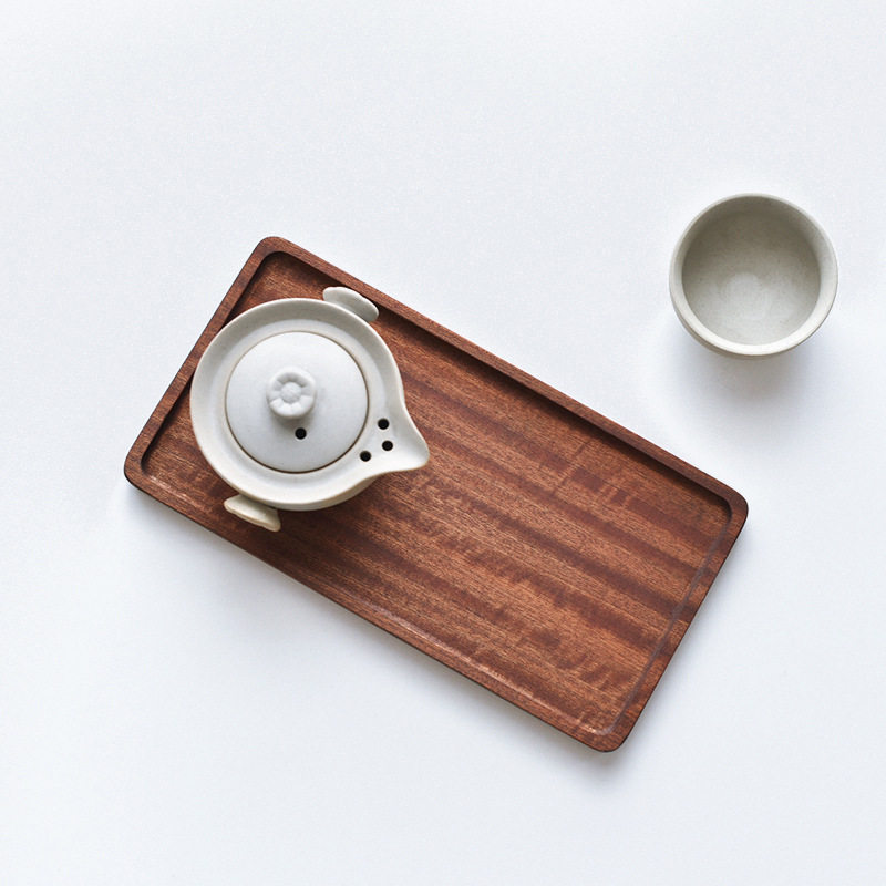 日式家用胡桃木色实木长方形托盘木质杯架水杯茶杯盘收纳盘子托盘 - 实物图
