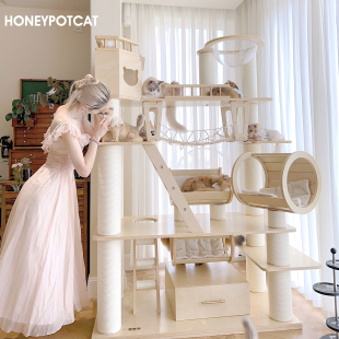 蜜罐猫爬架猫窝猫树一体超大型实木猫城堡猫木质猫架猫别墅210606