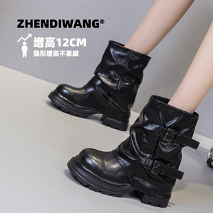 内增高12cm小个子厚底堆堆靴女羊皮裤 新款 管靴 2025秋季 震地王女鞋