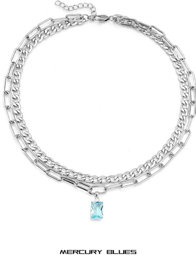 原创新款钛钢项链欧美项链饰品双层项链蓝锆石