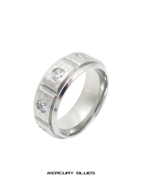 时尚气质指环欧美肌理感光面镶钻钛钢男士戒指