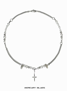 钛钢项链双层珍珠拼接星芒吊坠锁骨链男女小众