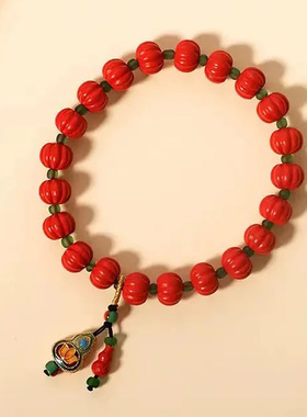帝王砂朱砂南瓜珠手链葫芦手串男女款本命年红砂手串礼物
