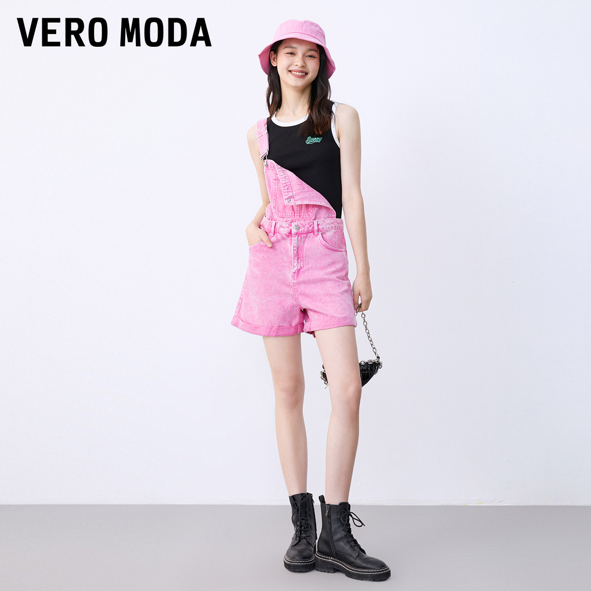 Vero Moda连体裤2023秋冬新款可爱减龄少女牛仔背带短裤女