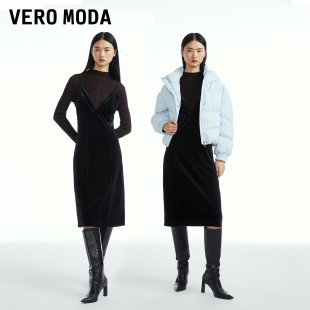 饰无袖 Vero Moda连衣裙2023秋冬新款 优雅气质丝绒吊带链条装 女