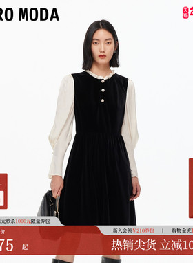 Vero Moda连衣裙2025秋季新款木耳领珍珠排扣A字丝绒裙32537D021