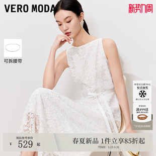 一字方领蕾丝镂空腰绳无袖 新款 A字裙简约 Moda连衣裙2026夏季 Vero