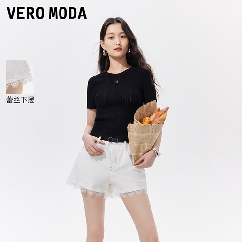 VeroModa牛仔裤纯棉蕾丝拼接
